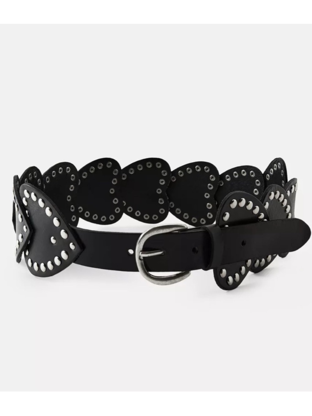 Zara Heart Studded Layered Black Genuine Leather Buckle Closure Boho Belt New